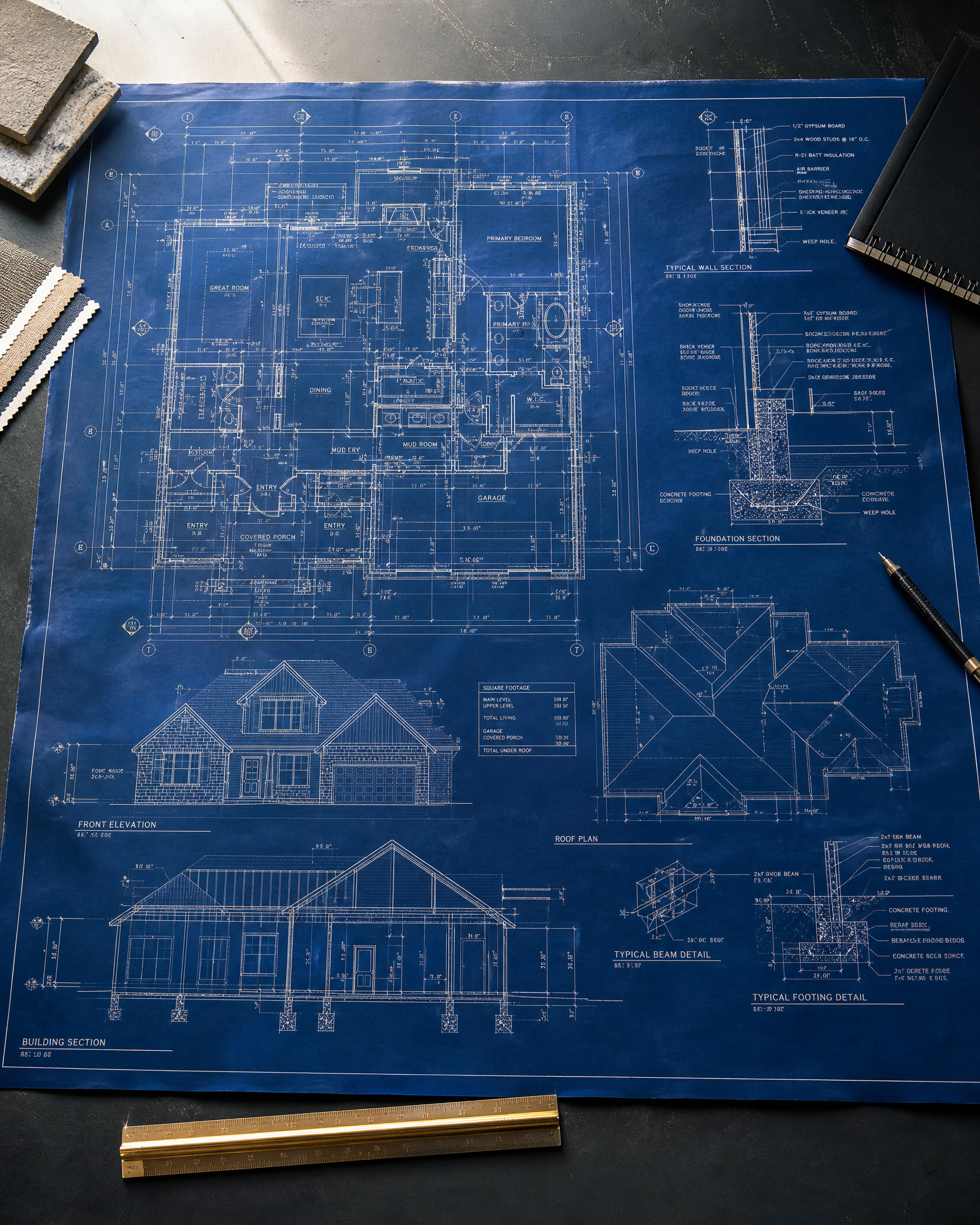 Highly detailed residential construction blueprint