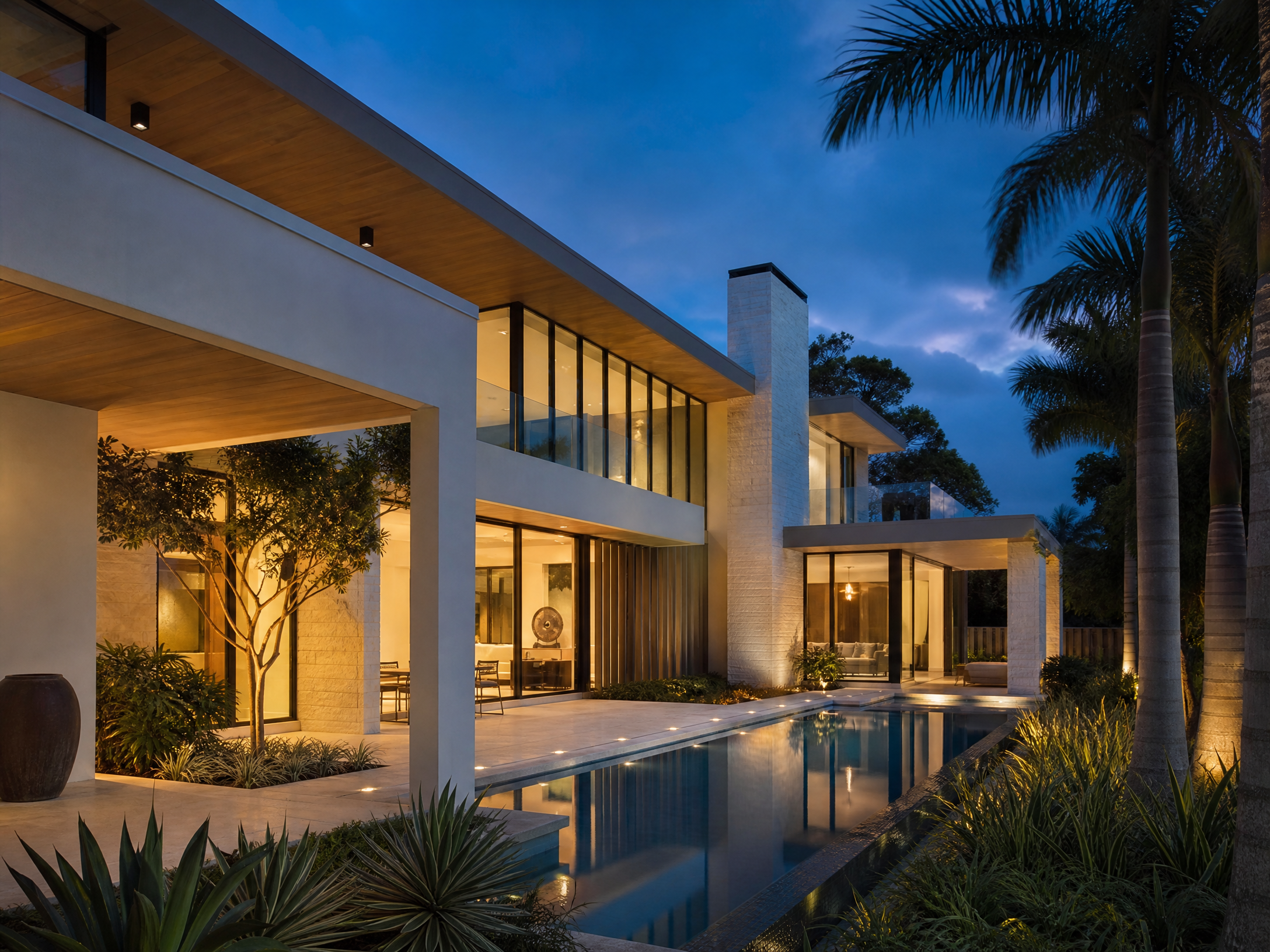 Contemporary Florida residence at dusk